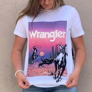 Women’s Wrangler White T-Shirt with Cowboy Design